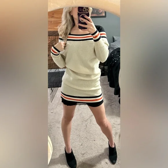 Scotch & Soda Cream Varsity-Style Sweater Dress with Coral and Navy Trim XS - Picture 8 of 9